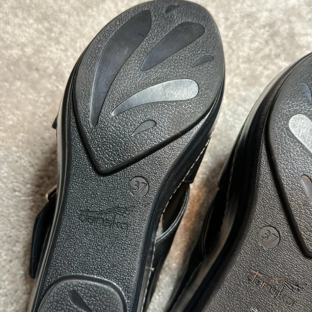 Dansko Buckle Cross Strap Black Leather Wedge Platform Sandal EU 36 US 6.5 - 7 - Picture 8 of 10